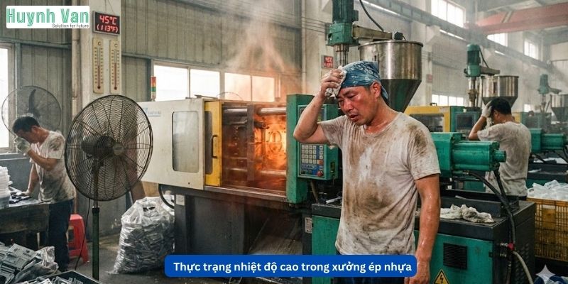 Thực trạng nhiệt độ cao trong xưởng ép nhựa
