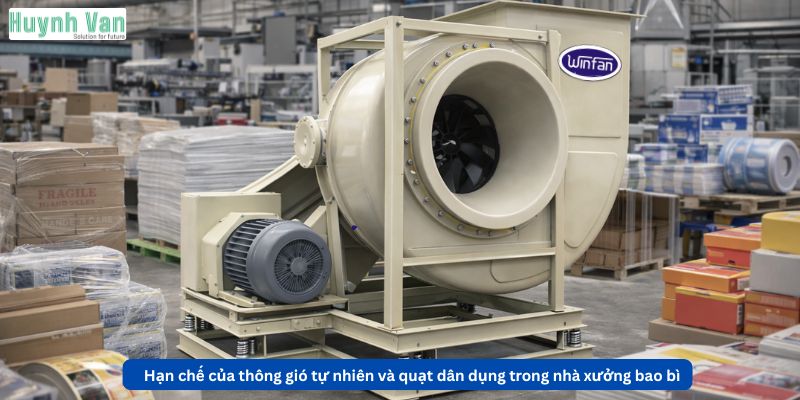 Hạn chế của thông gió tự nhiên và quạt dân dụng trong nhà xưởng bao bì